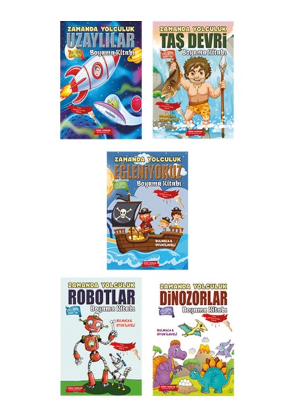 Etkinlik Çek Kopar 5'li Set Boyama Kitabı Dinozorlar, Taş Devri, Robotlar, Uzaylılar, Eğleniyoruz