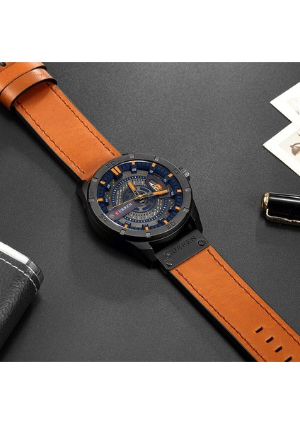 Cagarny 6833 Moda Kuvars Üç Iğneler Spor Bilek Izle Erkekler Için Deri Bantlı Kahverengi (Yurt Dışından) fiyatları