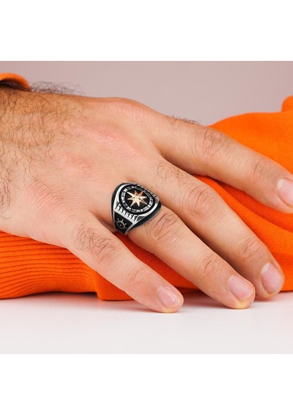 925 Ayar Gümüş Pusula Tasarım Dümen ve Çapa Detaylı Erkek Yüzük fiyatları
