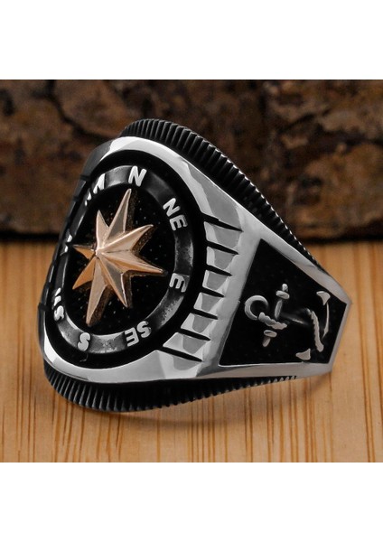 925 Ayar Gümüş Pusula Tasarım Dümen ve Çapa Detaylı Erkek Yüzük fırsatları