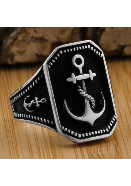 925 Ayar Gümüş Çapa Motifli Denizci Model Taşsız Erkek Yüzük