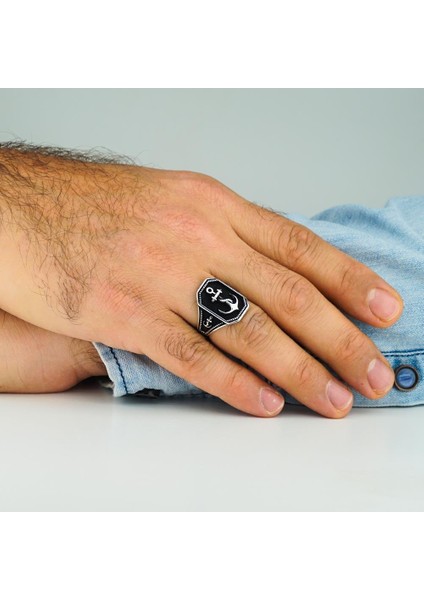 925 Ayar Gümüş Çapa Motifli Denizci Model Taşsız Erkek Yüzük fiyatları