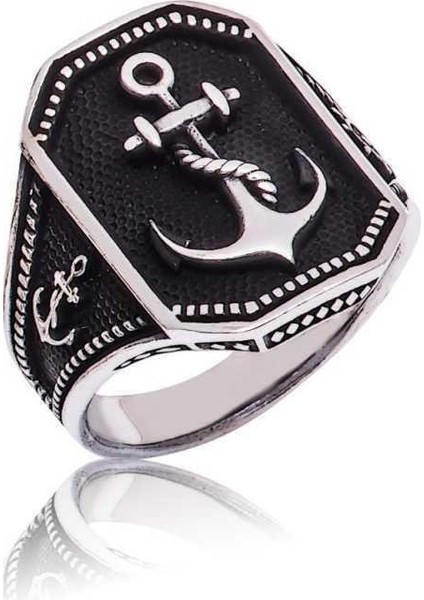 925 Ayar Gümüş Çapa Motifli Denizci Model Taşsız Erkek Yüzük modelleri