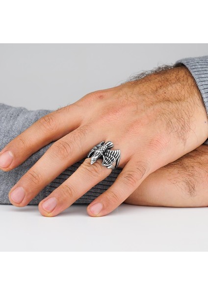 925 Ayar Gümüş Kanatlı Kartal Motifli Taşsız Erkek Yüzük fiyatları