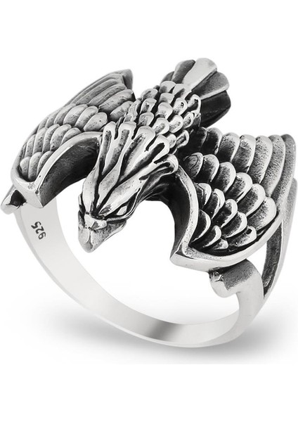 925 Ayar Gümüş Kanatlı Kartal Motifli Taşsız Erkek Yüzük fırsatları