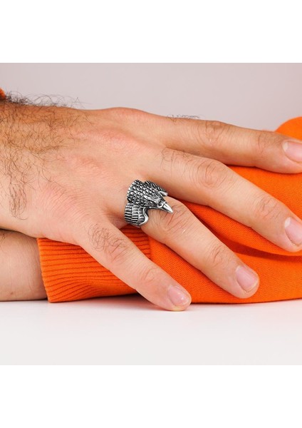 925 Ayar Gümüş Kara Kartal Motifli Taşsız Erkek Yüzük fiyatları