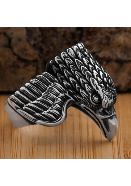 925 Ayar Gümüş Kara Kartal Motifli Taşsız Erkek Yüzük modelleri