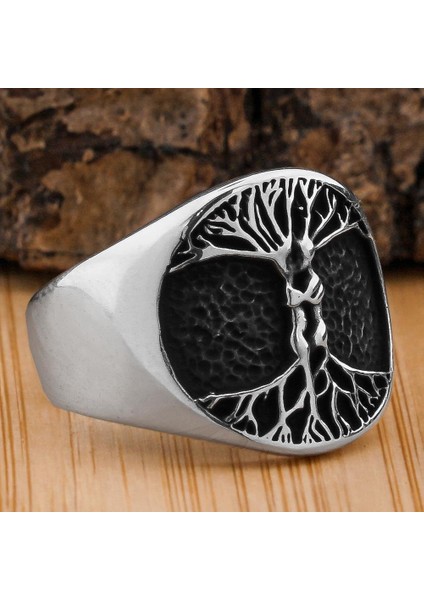 925 Ayar Gümüş Hayat Ağacı Motifli Taşsız Erkek Yüzük