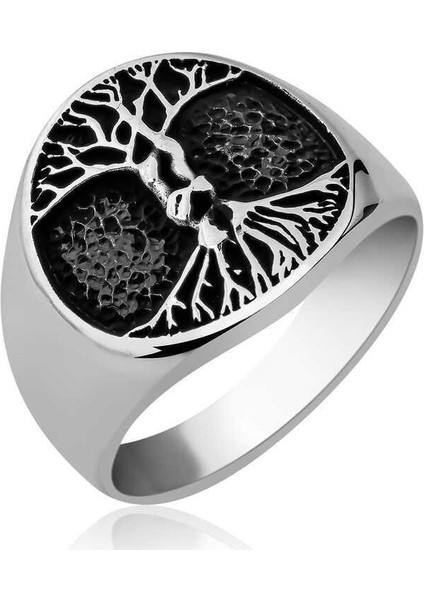 925 Ayar Gümüş Hayat Ağacı Motifli Taşsız Erkek Yüzük fiyatları