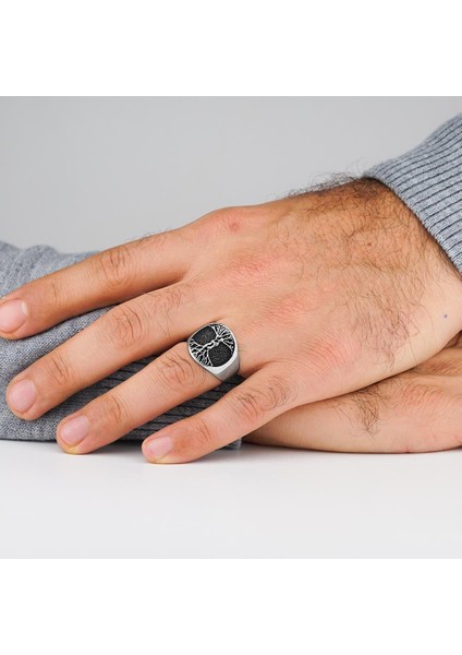 925 Ayar Gümüş Hayat Ağacı Motifli Taşsız Erkek Yüzük modelleri