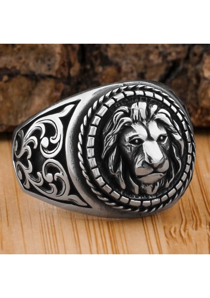 925 Ayar Gümüş Aslan Motifli Taşsız Erkek Yüzük