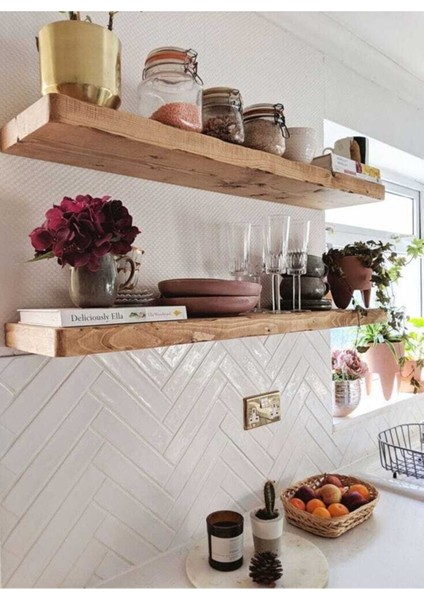 2'li Ahşap Duvar Rafı - Gizli Bağlantılı 120X20 cm