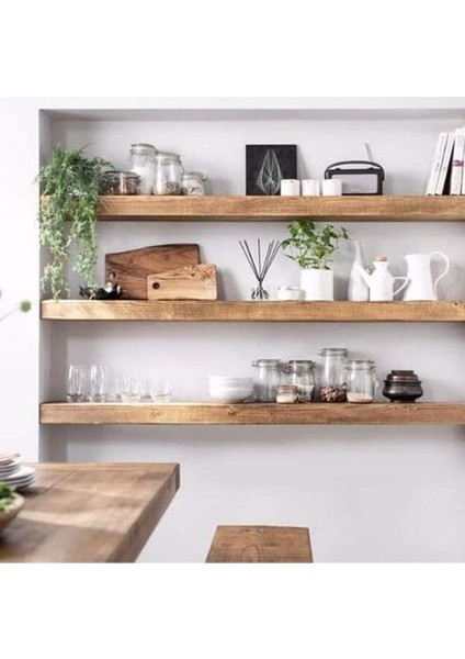 3'lü Ahşap Duvar Rafı - Gizli Bağlantılı 120X20 cm 40 mm Kalınlığında