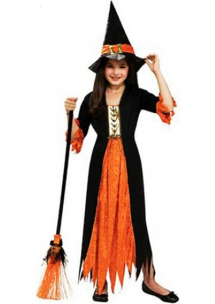 Halloween Turuncu Cadı Çocuk Kostümü