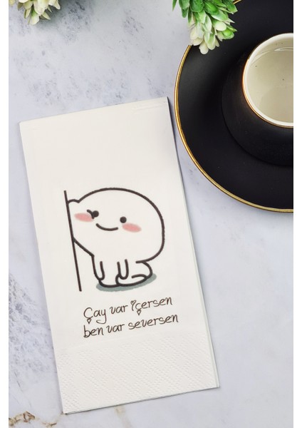 Çay Var İçersen Yazılı Sunum Peçetesi Sunum Peçetesi