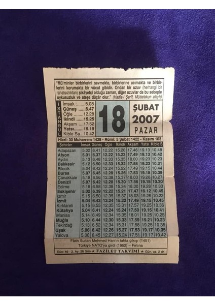 18 Şubat 2007 Takvim Yaprağı - Nostalji Koleksiyonluk Takvim Yaprağı