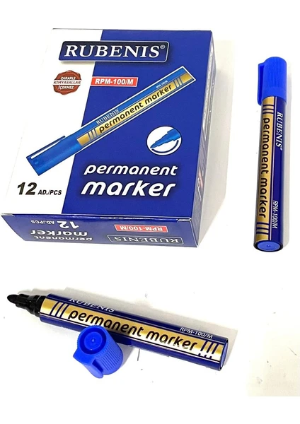 Rubenıs Permanent Koli Kalemi Yuvarlak Uç Mavi 12 'li ( 1 Paket )