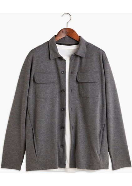 Erkek Koyu Gri Örme Overshirt Gömlek