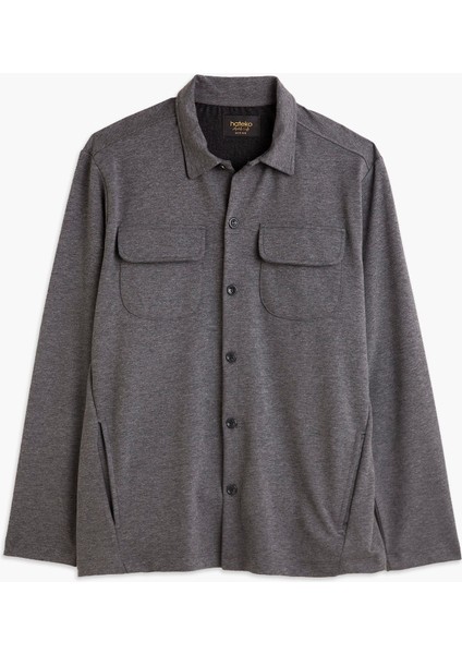 Erkek Koyu Gri Örme Overshirt Gömlek