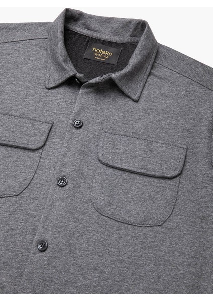 Erkek Koyu Gri Örme Overshirt Gömlek