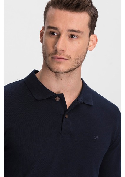 Erkek %100 Pamuk Lacivert Uzun Kollu Polo Yaka Tişört modelleri