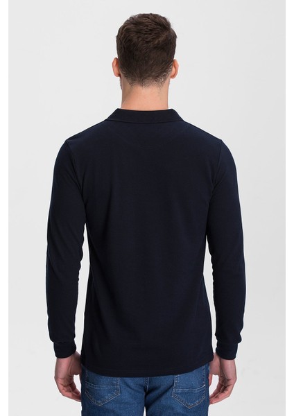Erkek %100 Pamuk Lacivert Uzun Kollu Polo Yaka Tişört fırsatları