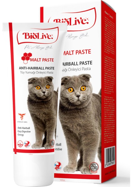 Anti-Hairball Kediler Için Tüy Yumağı Önleyici Malt Paste 100GR