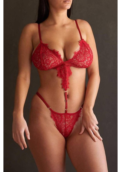 IG0011 Fantezi Bralet Sütyen Takım-Kırmızı-S
