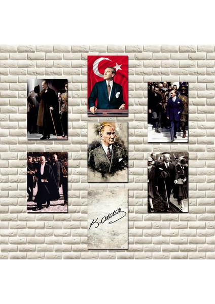 Atatürk Set 7 Adet 30X20 Ahşap Mdf Renkli Baskı