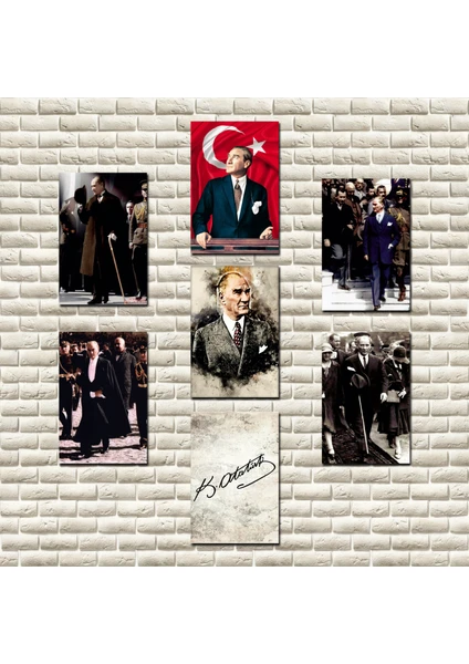 Retro Tablo Atatürk Set 7 Adet 30X20 Ahşap Mdf Renkli Baskı