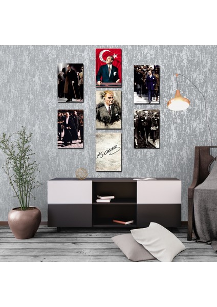 Atatürk Set 7 Adet 30X20 Ahşap Mdf Renkli Baskı