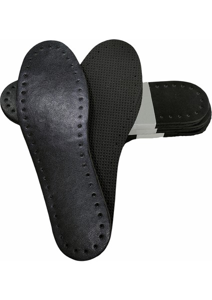 4 Çift Siyah Suni Deri Kaplı Eva Delikli Patik Tabanı - 20-21 Numara Suni Deri Tabanlık