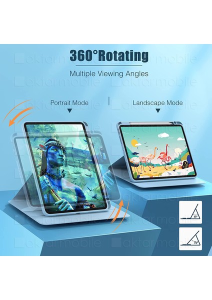 iPad Pro 11 3. Nesil 2021 Uyumlu Kılıf 360° Dönebilen Kalem Bölmeli Standlı Akıllı Kapak Premium