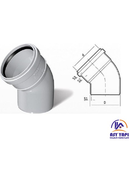 Asy Yapı Fıratboru Atıksu Pvc 70'lik Açık Dirsek