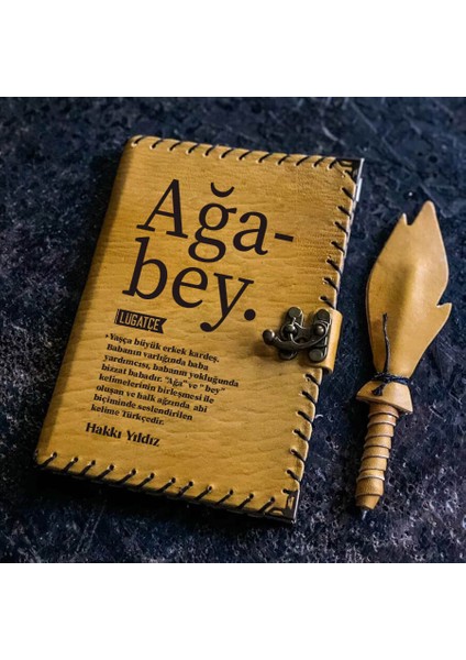 Lügatçe Ağabey Isme Özel Deri Defter