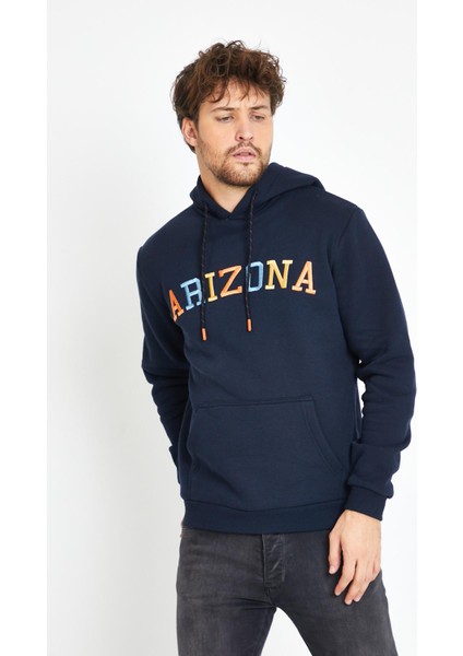 Erkek Arizona Nakışlı Kapüşonlu 3 Iplik Sweatshirt Lacivert