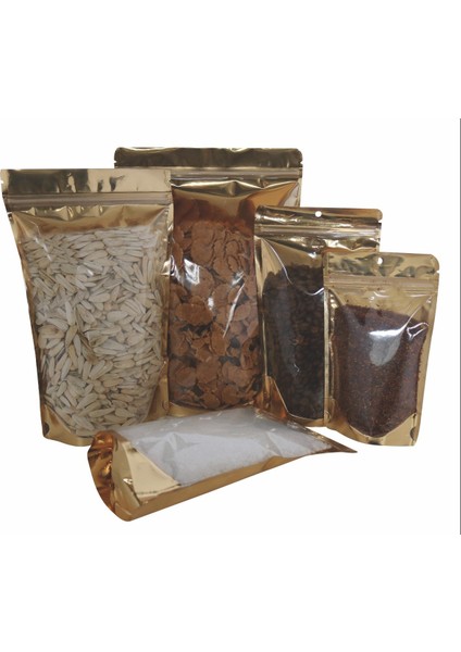 Doypack Gold+Metalize Şeffaf Kilitli 8,5X14,5*5 50 Li