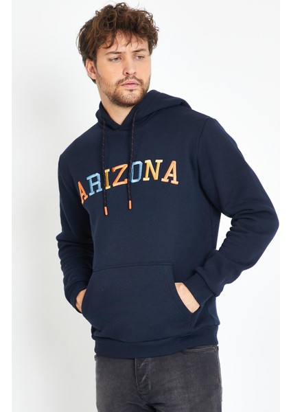 Erkek Arizona Nakışlı Kapüşonlu 3 Iplik Sweatshirt Lacivert