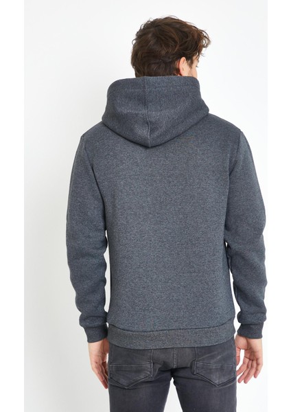 Erkek Arizona Nakışlı Kapüşonlu 3 Iplik Sweatshirt Antrasit
