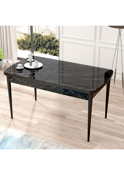 Concept Nef Serisi 70 x 114 Cm, Açılabilir Mdf Mutfak Masa Takımı, Siyah Mermer Desen Masa ve 4 Sandalye