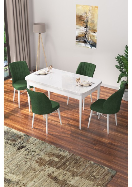 Concept Nef Serisi 70 x 114 Cm, Açılabilir Mdf Mutfak Masa Takımı, Beyaz Masa ve 4 Sandalye