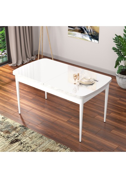 Concept Nef Serisi 70 x 114 Cm, Açılabilir Mdf Mutfak Masa Takımı, Beyaz Masa ve 4 Sandalye