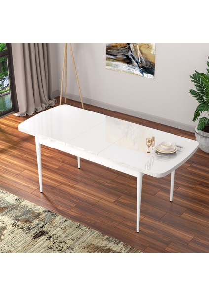 Concept Nef Serisi 70 x 114 Cm, Açılabilir Mdf Mutfak Masa Takımı, Beyaz Masa ve 4 Sandalye