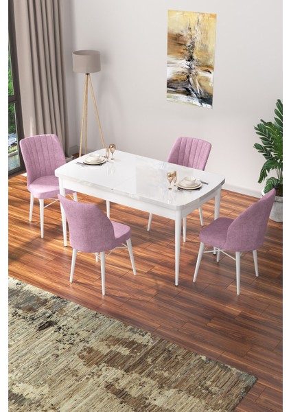 Concept Nef Serisi 70 x 114 Cm, Açılabilir Mdf Mutfak Masa Takımı, Beyaz Masa ve 4 Sandalye