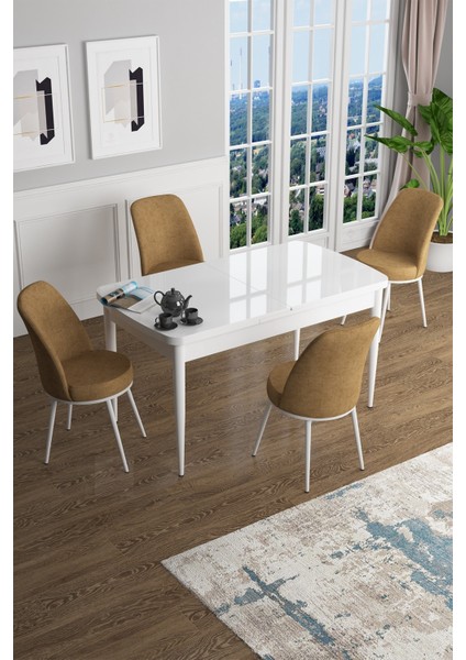 Concept Han Serisi 70 x 114 Cm, Açılabilir Mdf Mutfak Masa Takımı, Beyaz Masa ve 4 Sandalye