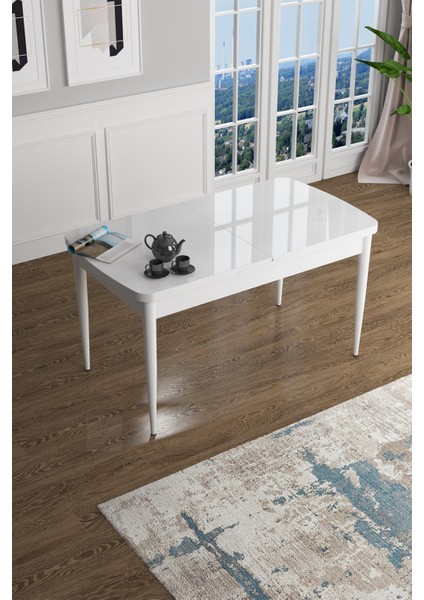 Concept Han Serisi 70 x 114 Cm, Açılabilir Mdf Mutfak Masa Takımı, Beyaz Masa ve 4 Sandalye
