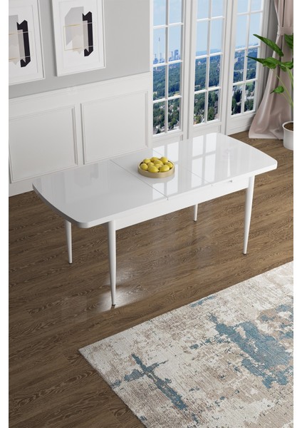 Concept Han Serisi 70 x 114 Cm, Açılabilir Mdf Mutfak Masa Takımı, Beyaz Masa ve 4 Sandalye