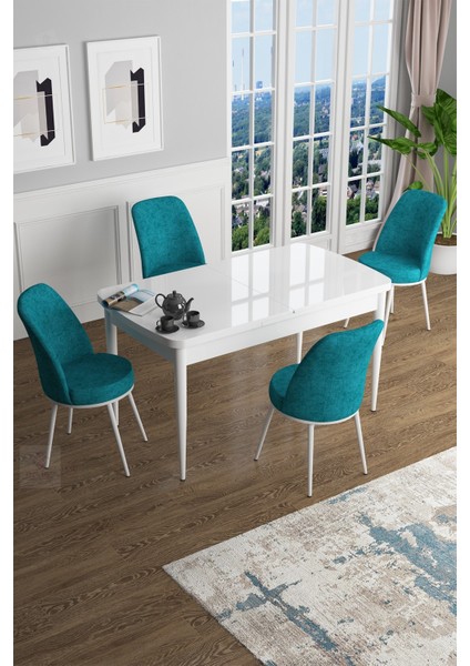 Concept Han Serisi 70 x 114 Cm, Açılabilir Mdf Mutfak Masa Takımı, Beyaz Masa ve 4 Sandalye