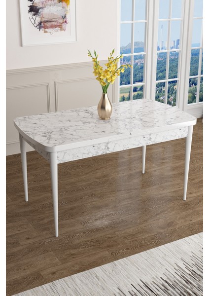 Concept Han Serisi 70 x 114 Cm, Açılabilir Mdf Mutfak Masa Takımı, Beyaz Mermer Desen Masa ve 6 Sandalye fiyatları