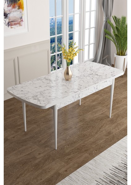 Concept Han Serisi 70 x 114 Cm, Açılabilir Mdf Mutfak Masa Takımı, Beyaz Mermer Desen Masa ve 6 Sandalye modelleri